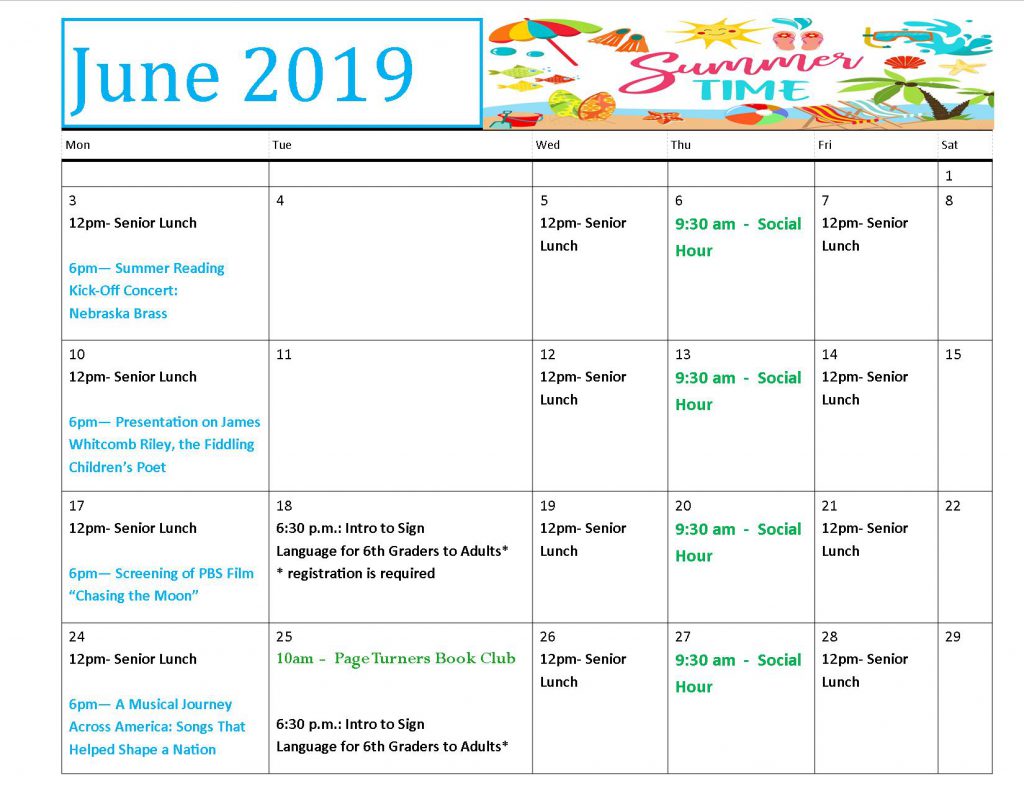 June Calendars Ashland Public Library