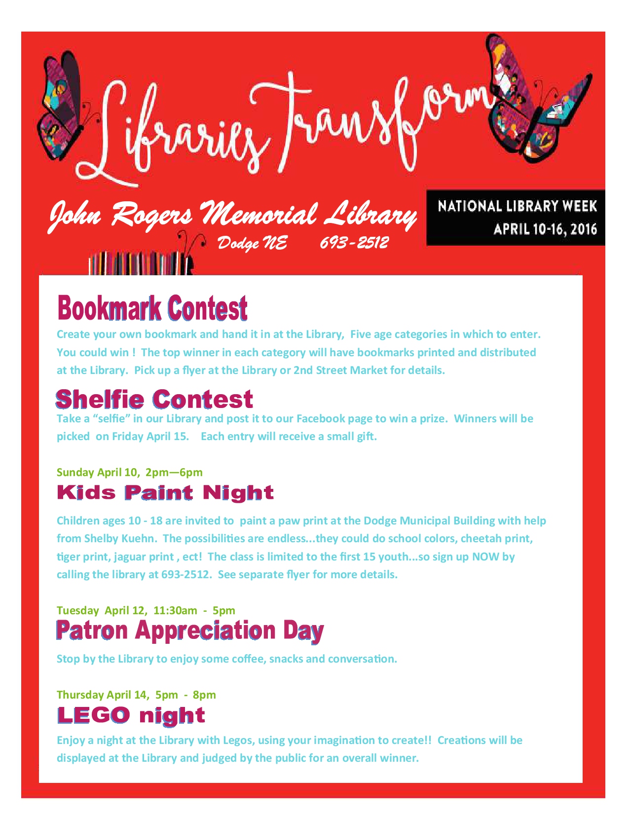 Calendar Of Events 16 1 John Rogers Memorial Library