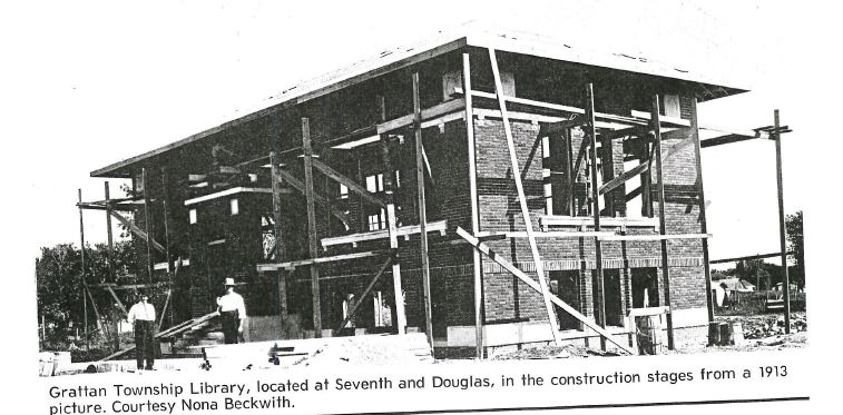 O'Neill Public Library as it was was being built in 1913. It was completed in 1914.