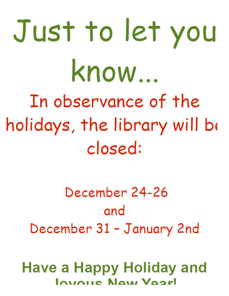 Upcoming Library Closings - Albion Public Library