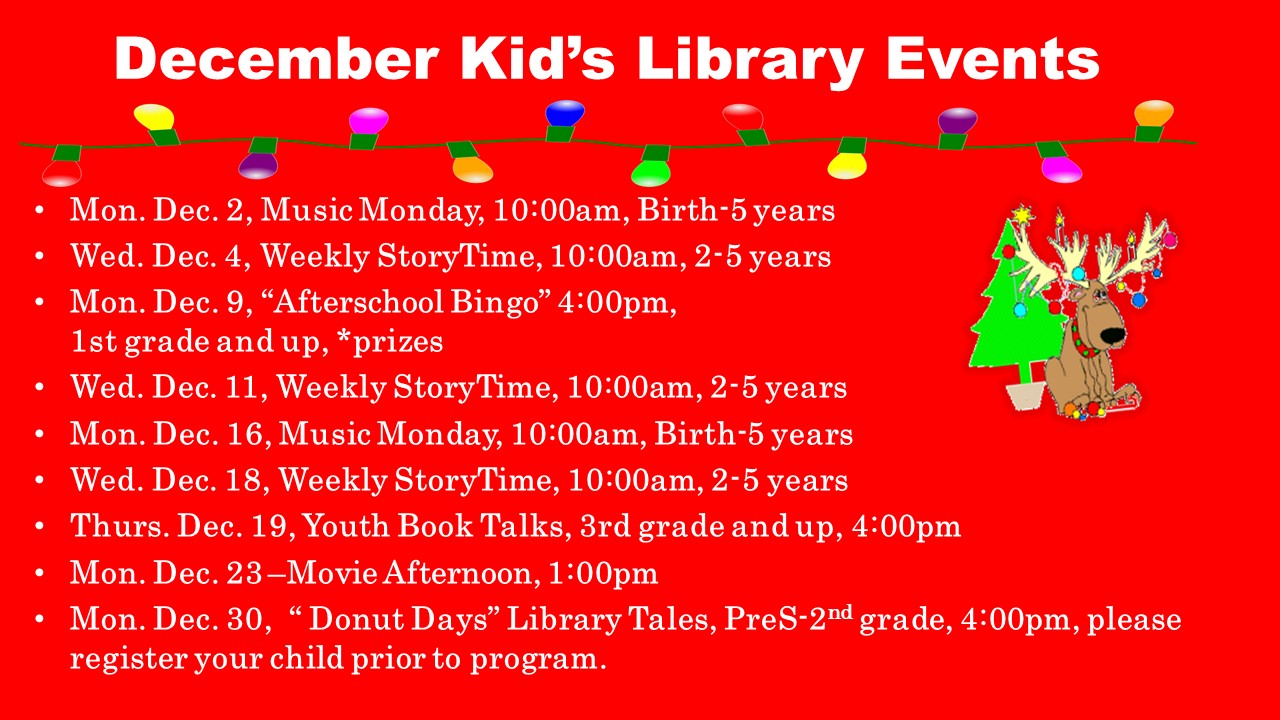 December Library Events for Kids Hartington Public Library